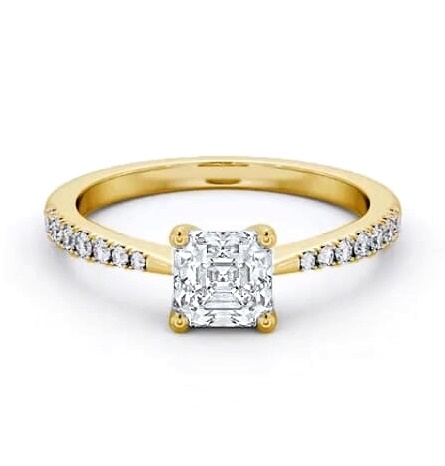 Asscher Diamond Tapered Band Engagement Ring 9K Yellow Gold Solitaire ENAS25S_YG_THUMB1