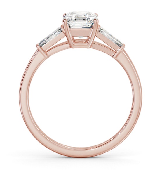 Asscher Ring 9K Rose Gold Solitaire with Tapered Baguette Side Stones ENAS29S_RG_THUMB1 