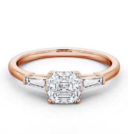 Asscher Ring 18K Rose Gold Solitaire with Tapered Baguette Side Stones ENAS29S_RG_THUMB1