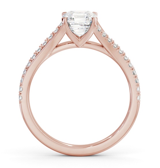 Asscher Ring 9K Rose Gold Solitaire with Offset Side Stones ENAS37S_RG_THUMB1 