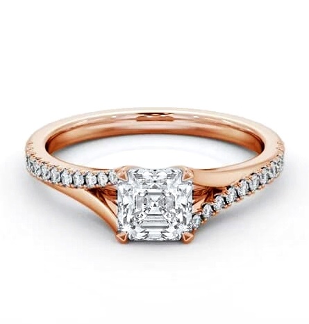 Asscher Ring 18K Rose Gold Solitaire with Offset Side Stones ENAS37S_RG_THUMB2 