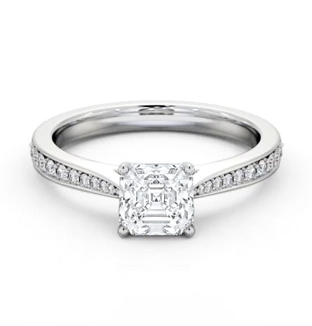 Asscher Diamond Tapered Band Engagement Ring 9K White Gold Solitaire ENAS39S_WG_THUMB1