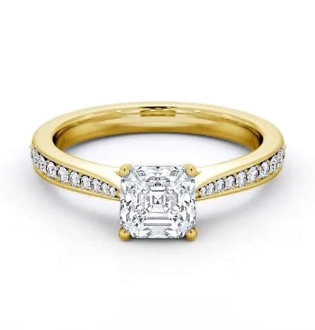 Asscher Diamond Tapered Band Engagement Ring 9K Yellow Gold Solitaire ENAS39S_YG_THUMB1