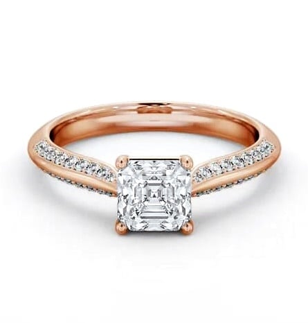 Asscher Diamond Knife Edge Band Engagement Ring 9K Rose Gold Solitaire ENAS41S_RG_THUMB1