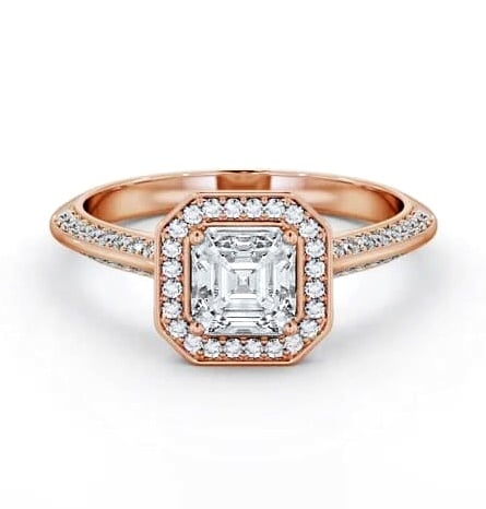 Halo Asscher Diamond with Knife Edge Band Ring 18K Rose Gold ENAS51_RG_THUMB1