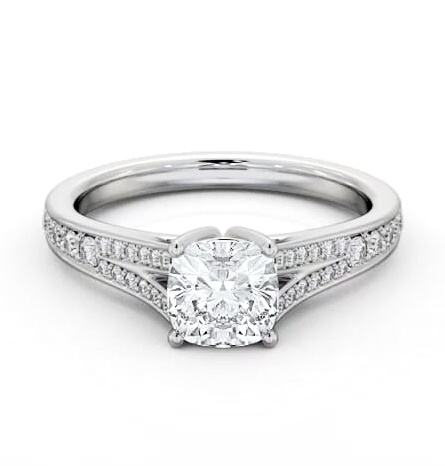 Cushion Diamond Split Channel Engagement Ring Platinum Solitaire ENCU33S_WG_THUMB1
