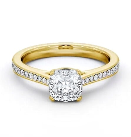 Cushion Diamond 4 Prong Engagement Ring 9K Yellow Gold Solitaire ENCU35S_YG_THUMB1