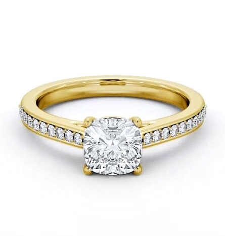 Cushion Diamond 4 Prong Engagement Ring 9K Yellow Gold Solitaire ENCU37S_YG_THUMB1