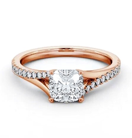 Cushion Ring 9K Rose Gold Solitaire with Offset Side Stones ENCU38S_RG_THUMB2 