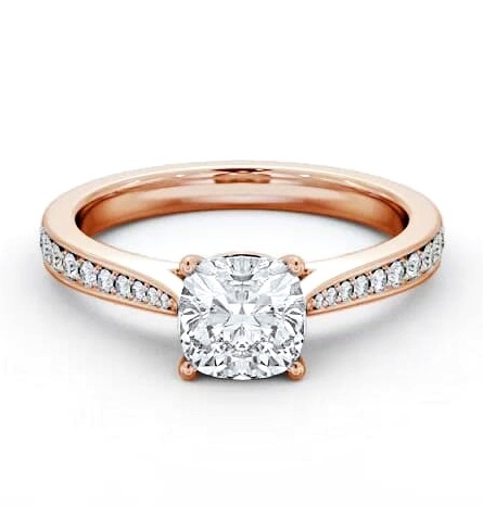 Cushion Diamond Tapered Band Engagement Ring 18K Rose Gold Solitaire ENCU40S_RG_THUMB1