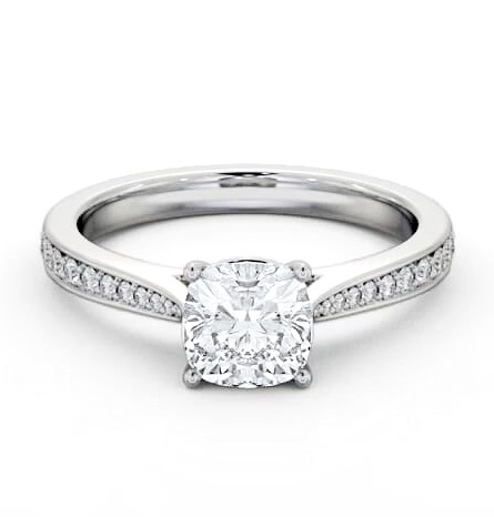 Cushion Diamond Tapered Band Engagement Ring Platinum Solitaire ENCU40S_WG_THUMB1