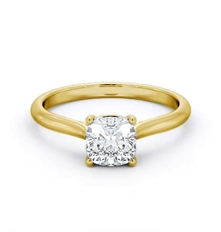 Cushion Diamond Tapered Band 4 Prong Ring 9K Yellow Gold Solitaire ENCU45_YG_THUMB1