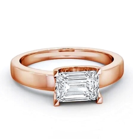 Emerald Diamond East West Design Ring 9K Rose Gold Solitaire ENEM12_RG_THUMB2 