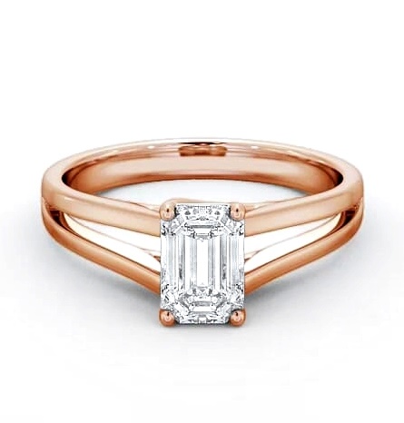 Emerald Diamond Split Band Engagement Ring 18K Rose Gold Solitaire ENEM26_RG_THUMB2 