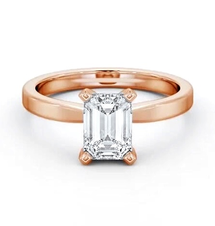 Emerald Diamond Square Prongs Engagement Ring 9K Rose Gold Solitaire ENEM31_RG_THUMB2 