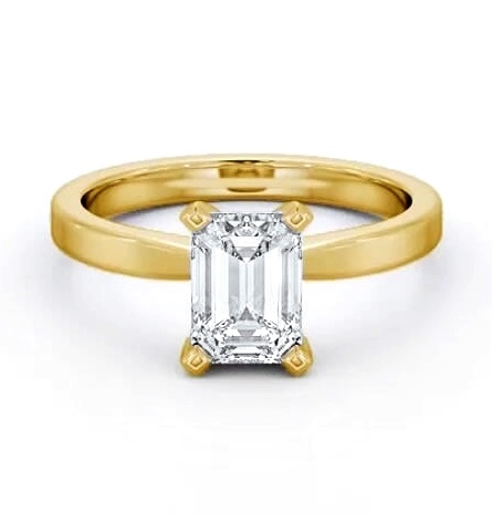 Emerald Diamond Square Prongs Ring 18K Yellow Gold Solitaire ENEM31_YG_THUMB1