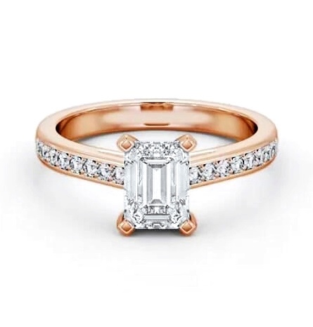 Emerald Diamond 4 Prong Engagement Ring 18K Rose Gold Solitaire ENEM33S_RG_THUMB1