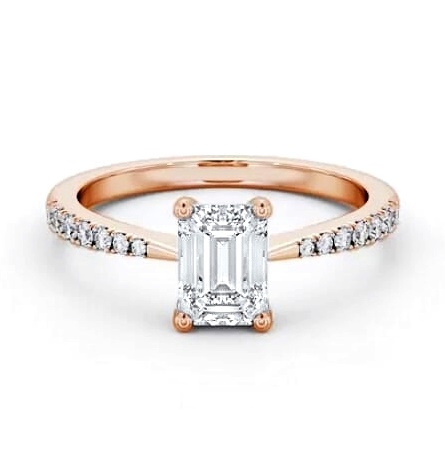 Emerald Diamond Tapered Band Engagement Ring 9K Rose Gold Solitaire ENEM34S_RG_THUMB2 