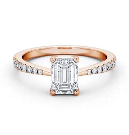 Emerald Diamond Tapered Band Engagement Ring 9K Rose Gold Solitaire ENEM35S_RG_THUMB2 