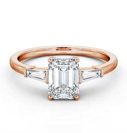 Emerald Ring 9K Rose Gold Solitaire with Tapered Baguette Side Stones ENEM39S_RG_THUMB2 