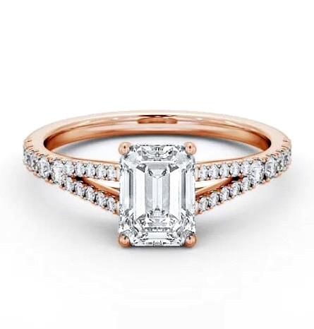 Emerald Diamond Split Band Engagement Ring 9K Rose Gold Solitaire ENEM40S_RG_THUMB1