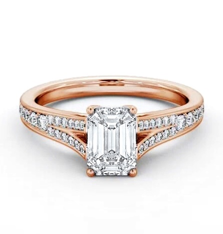 Emerald Diamond Split Channel Engagement Ring 9K Rose Gold Solitaire ENEM41S_RG_THUMB1