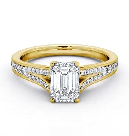 Emerald Diamond Split Channel Engagement Ring 9K Yellow Gold Solitaire ENEM41S_YG_THUMB1