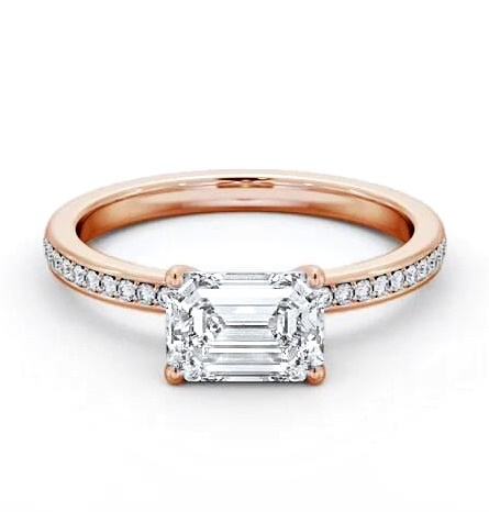 Emerald Diamond East To West Engagement Ring 9K Rose Gold Solitaire ENEM42S_RG_THUMB2 