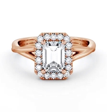 Halo Emerald Diamond Crossover Band Engagement Ring 18K Rose Gold ENEM43_RG_THUMB2 