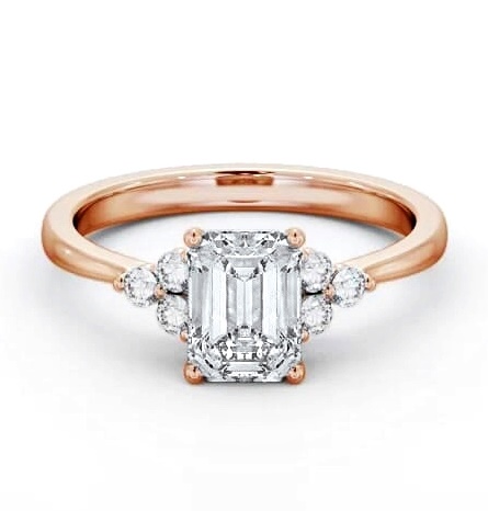 Emerald Ring 9K Rose Gold Solitaire with Three Round Diamonds ENEM44S_RG_THUMB2 