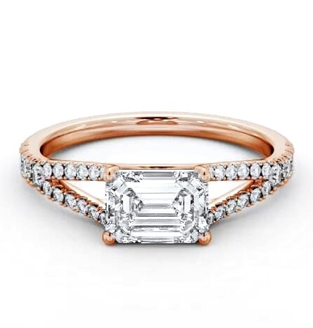 Emerald Diamond East To West Engagement Ring 9K Rose Gold Solitaire ENEM45S_RG_THUMB1