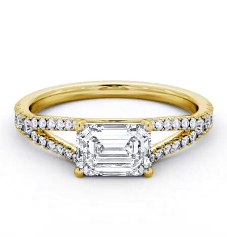 Emerald Diamond East To West Engagement Ring 9K Yellow Gold Solitaire ENEM45S_YG_THUMB1