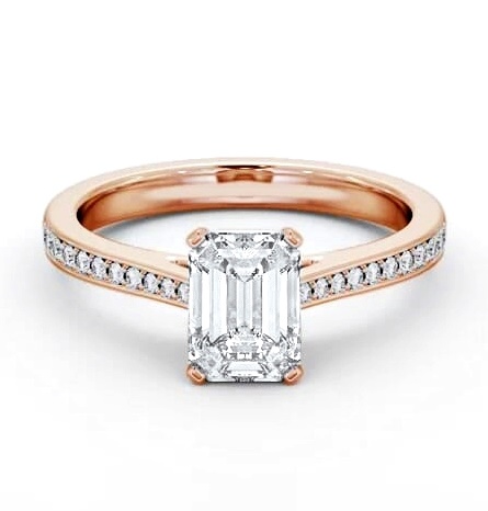 Emerald Diamond 4 Prong Engagement Ring 9K Rose Gold Solitaire ENEM46S_RG_THUMB1