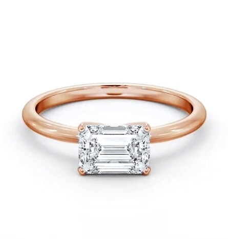 Emerald Diamond East To West Style Ring 18K Rose Gold Solitaire ENEM47_RG_THUMB2 