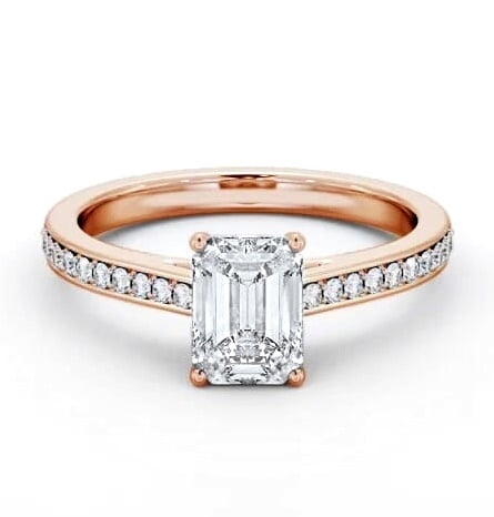 Emerald Diamond 4 Prong Engagement Ring 18K Rose Gold Solitaire ENEM48S_RG_THUMB2 