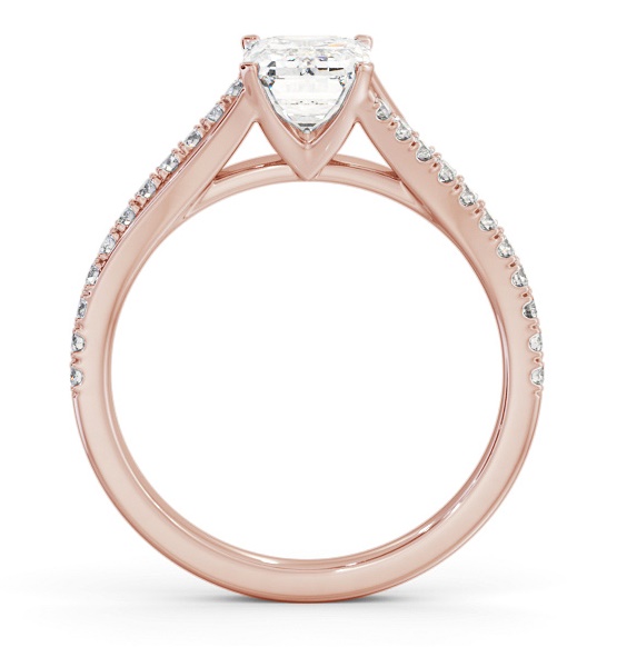 Emerald Ring 9K Rose Gold Solitaire with Offset Side Stones ENEM49S_RG_THUMB1 