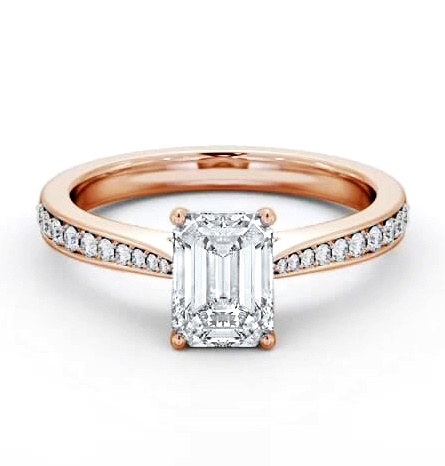 Emerald Diamond Tapered Band Engagement Ring 9K Rose Gold Solitaire ENEM50S_RG_THUMB1