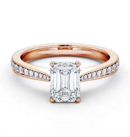 Emerald Diamond Tapered Band Engagement Ring 9K Rose Gold Solitaire ENEM50S_RG_THUMB2 