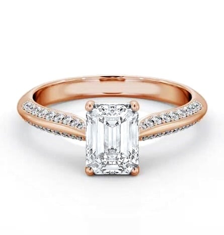 Emerald Diamond Knife Edge Band Ring 18K Rose Gold Solitaire ENEM52S_RG_THUMB2 