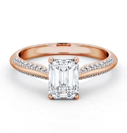 Emerald Diamond Knife Edge Band Ring 18K Rose Gold Solitaire ENEM52S_RG_THUMB1