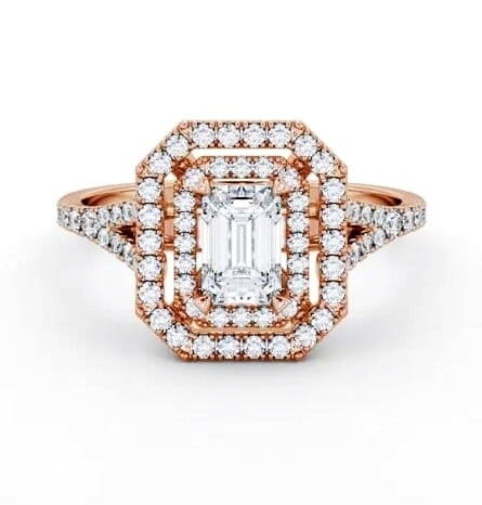 Double Halo Emerald Diamond Engagement Ring 9K Rose Gold ENEM55_RG_THUMB1