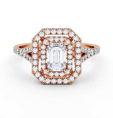 Double Halo Emerald Diamond Engagement Ring 9K Rose Gold ENEM55_RG_THUMB2 