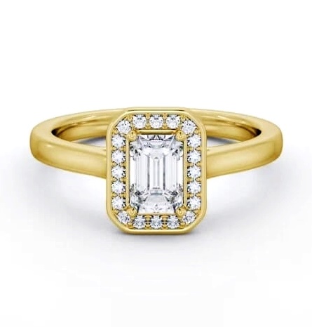 Emerald Diamond with A Channel Set Halo Ring 18K Yellow Gold ENEM56_YG_THUMB1