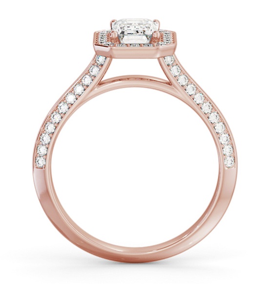 Halo Emerald Diamond with Knife Edge Band Engagement Ring 9K Rose Gold ENEM58_RG_THUMB1 