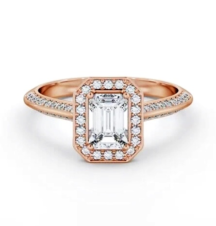 Halo Emerald Diamond with Knife Edge Band Ring 18K Rose Gold ENEM58_RG_THUMB2 