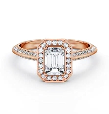 Halo Emerald Diamond with Knife Edge Band Ring 18K Rose Gold ENEM58_RG_THUMB1