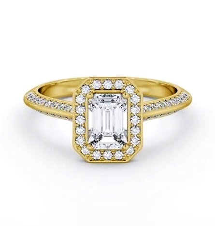 Halo Emerald Diamond with Knife Edge Band Ring 18K Yellow Gold ENEM58_YG_THUMB1