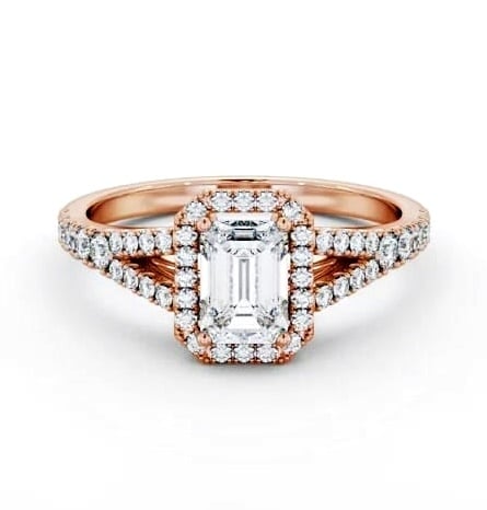 Halo Emerald Diamond Split Band Engagement Ring 9K Rose Gold ENEM59_RG_THUMB1