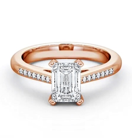 Emerald Diamond 4 Prong Engagement Ring 18K Rose Gold Solitaire ENEM8S_RG_THUMB1