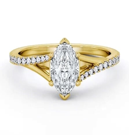 Marquise Ring 9K Yellow Gold Solitaire with Offset Side Stones ENMA26S_YG_THUMB1